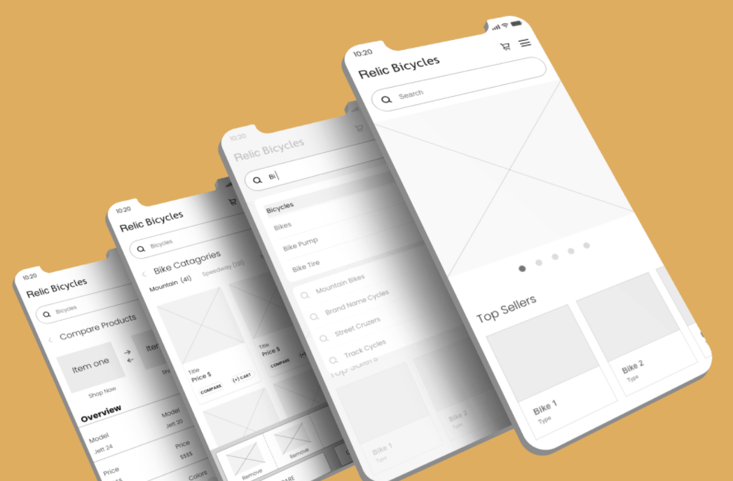 Wireframe sketches for Relic Bicycles